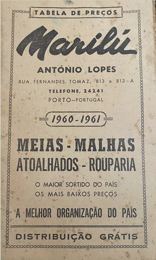 Tabela de preços de 1960-1961.